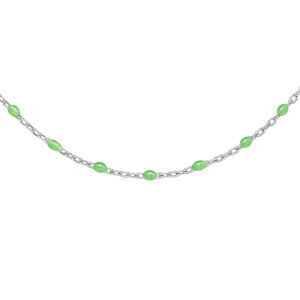 COLLIER ARGENT RHODIE OLIVES RESINE VERT FLUO 40+5CM