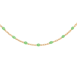 COLLIER ARGENT ET DORURE JAUNE OLIVES RÉSINE VERT FLUO 40+5CM