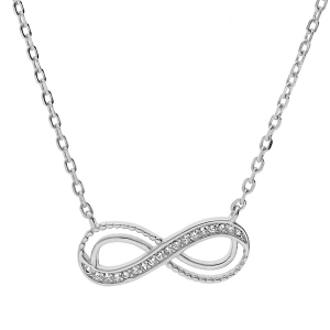 COLLIER ARGENT RHODIÉ MOTIF INFINI AJOURÉ AVEC OXYDES BLANCS SERTIS 40+5CM