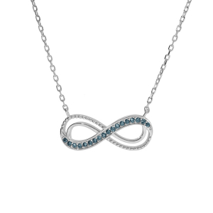 COLLIER ARGENT RHODIÉ MOTIF INFINI AJOURÉ AVEC OXYDES BLEU CLAIR SERTIS 40+5CM