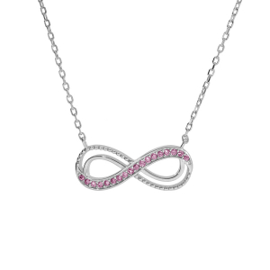 COLLIER ARGENT RHODIÉ MOTIF INFINI AJOURÉ AVEC OXYDES ROSE SERTIS 40+5CM