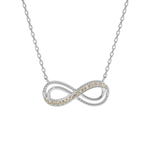 COLLIER ARGENT RHODIÉ MOTIF INFINI AJOURÉ AVEC OXYDES MIEL SERTIS 40+5CM