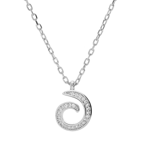 COLLIER ARGENT RHODIÉ SPIRALES OXYDES BLANCS SERTIS 40+5CM