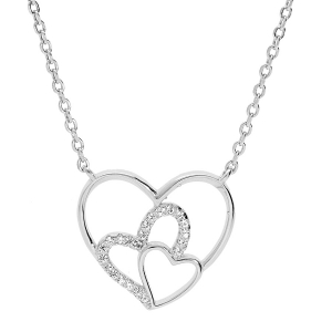 COLLIER ARGENT RHODIÉ TRIPLE COEUR ET OXYDES BLANCS SERTIS 40+5CM
