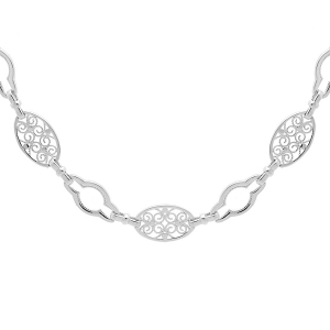 COLLIER ARGENT RHODIÉ FILIGRANE OVALE ET MAILLONS AJOURÉS 40+5CM