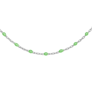 SAUTOIR ARGENT RHODIE OLIVES RESINE VERT FLUO  60+10CM