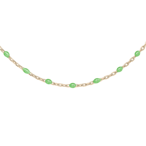 SAUTOIR ARGENT ET DORURE JAUNE OLIVES RESINE VERT FLUO  60+10CM