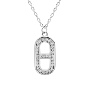 COLLIER ARGENT RHODIÉ PENDENTIF OXYDES BLANCS SERTIS 43CM REGLABLE 41 ET 39CM