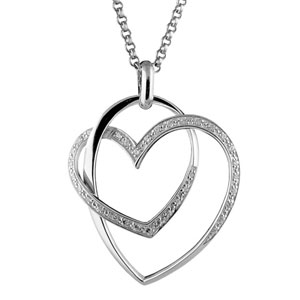 COLLIER ARGENT RHODIÉ DOUBLE COEUR PIERRES BLANCHES 43+2CM