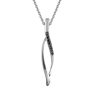 COLLIER ARGENT RHODIÉ PENDENTIF FORME LOSANGE BARETTES PIERRES NOIRES REGLABLE 43+2CM