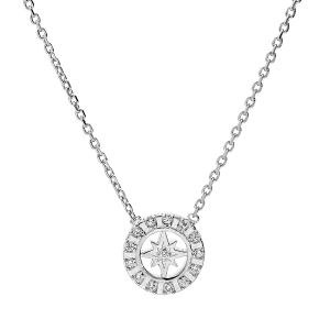 COLLIER ARGENT RHODIÉ ETOILE DU NORD OXYDES BLANCS SERTIS 38+4CM