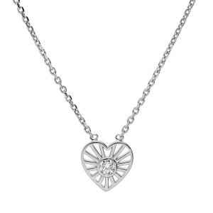 COLLIER ARGENT RHODIÉ COEUR SOLEIL OXYDE BLANC SERTI 38+4CM