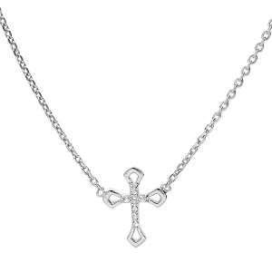 COLLIER ARGENT RHODIÉ CROIX OXYDES BLANCS SERTIS 38+4CM