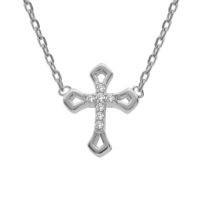 COLLIER ARGENT RHODIÉ CROIX OXYDES BLANCS SERTIS 38+4CM