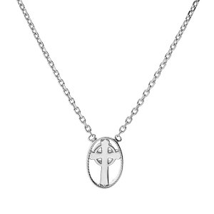 COLLIER ARGENT RHODIÉ OVALE CROIX 38+4CM