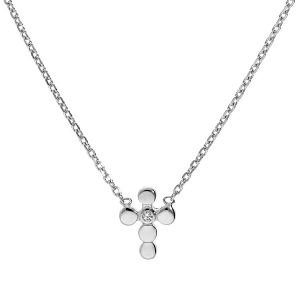 COLLIER ARGENT RHODIÉ CROIX 1 OXYDE BLANC SERTI 38+4CM