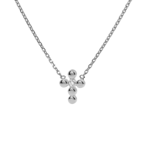 COLLIER ARGENT RHODIÉ CROIX 1 OXYDE BLANC SERTI 38+4CM