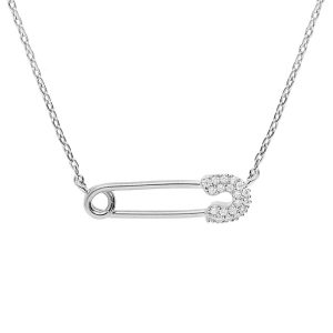 COLLIER ARGENT RHODIÉ EPINGLE A NOURRICE OXYDES BLANCS SERTIS 39,5+5CM