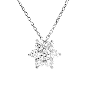 COLLIER ARGENT RHODIÉ PENDENTIF MARGUERITE OXYDES BLANCS SERTIS  40+5CM