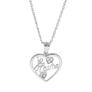 COLLIER ARGENT RHODIÉ PENDENTIF COEUR JE T'AIME 40+5CM