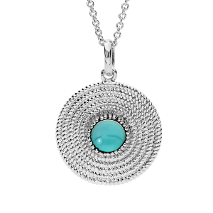 COLLIER ARGENT RHODIÉ PENDENTIF ROND PIERRE SYNTHETIQUE AMAZONITE 40+4CM