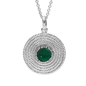 COLLIER ARGENT RHODIÉ MOTIF ROND PIERRE SYNTHETIQUE VERTE 40+4CM