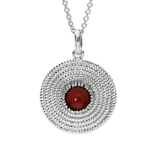 COLLIER ARGENT RHODIÉ MOTIF ROND PIERRE SYNTHETIQUE ROUGE 40+4CM