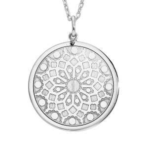 COLLIER ARGENT RHODIÉ PENDENTIF ROSACE DE CHARTRES 40+5CM