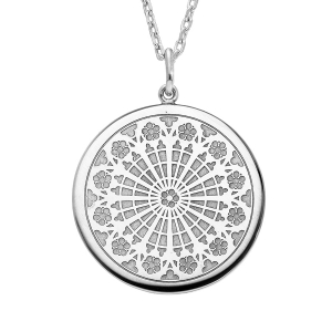 COLLIER ARGENT RHODIÉ PENDENTIF ROSACE DE STRASBOURG 40+5CM
