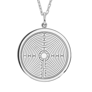 COLLIER ARGENT RHODIÉ PENDENTIF ROND LABYRINTHE CATHEDRALE DE CHARTRES SANS RÉSINE 40+5CM