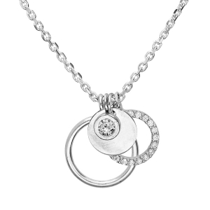 COLLIER ARGENT RHODIÉ 3 RONDELLES ET OXYDE BLANC SERTIS 38+5CM