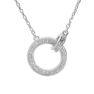 COLLIER ARGENT RHODIÉ 2 ANNEAUX ENTRELACÉS OXYDES BLANCS SERTIS 40+4,5CM