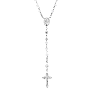 COLLIER ARGENT RHODIÉ CHAPELET VERRE FACETE BLANC 50+5CM