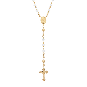 COLLIER ARGENT ET DORURE JAUNE CHAPELET VERRE FACETE BLANC 50+5CM