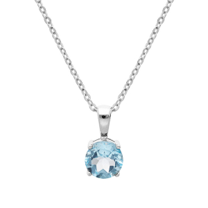 COLLIER ARGENT RHODIÉ PENDENTIF PIERRE VÉRITABLE TOPAZE BLEU 6,5MM 42+3CM