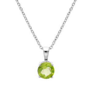 COLLIER ARGENT RHODIÉ PENDENTIF PIERRE VÉRITABLE PERIDOT 6,5MM 42+3CM