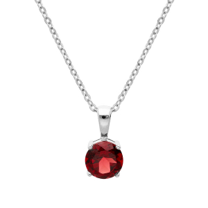 COLLIER ARGENT RHODIÉ PENDENTIF PIERRE VÉRITABLE GRENAT 6,5MM 42+3CM