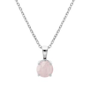 COLLIER ARGENT RHODIÉ PENDENTIF PIERRE VÉRITABLE QUARTZ ROSE 6,5MM 42+3CM