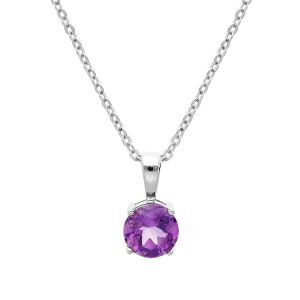 COLLIER ARGENT RHODIÉ PENDENTIF PIERRE VÉRITABLE AMETHYSTE 6,5MM 42+3CM