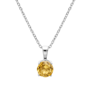 COLLIER ARGENT RHODIÉ PENDENTIF PIERRE VÉRITABLE CITRINE 6,5MM 42+3CM