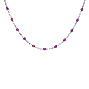 COLLIER ARGENT RHODIE OLIVES RESINE VIOLET TRANSPARENT 40+5CM