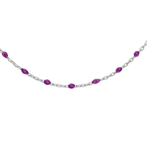 SAUTOIR ARGENT RHODIE OLIVES RESINE VIOLET TRANSPARENT  70CM