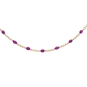 SAUTOIR ARGENT ET DORURE JAUNE OLIVES RÉSINE VIOLET TRANSPARENT  60+10CM