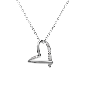 COLLIER ARGENT RHODIÉ COEUR OXYDES BLANCS SERTIS 42+3CM