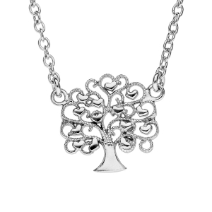 COLLIER ARGENT RHODIÉ ARBRE DE VIE AJOUREE AVEC COEURS 40+5CM