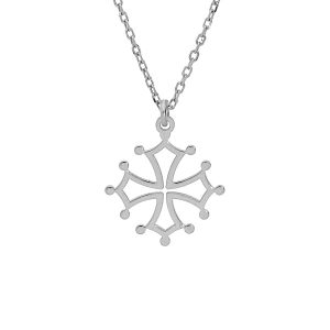 COLLIER ARGENT RHODIÉ PENDENTIF CROIX OCCITANE PETIT MODELE 41+4CM