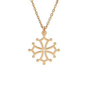 COLLIER ARGENT ET DORURE JAUNE PENDENTIF CROIX OCCITANE GRAND MODELE 41+4CM