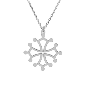 COLLIER ARGENT RHODIÉ PENDENTIF CROIX OCCITANE GRAND MODELE  41+4CM
