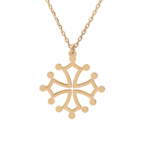 COLLIER ARGENT ET DORÉ PENDENTIF CROIX OCCITANE GRAND MODELE  41+4CM