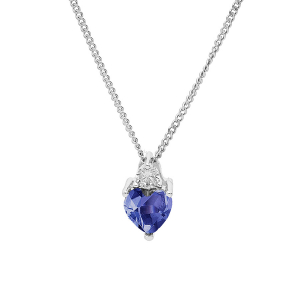 COLLIER ARGENT RHODIÉ OXYDES BLANC ET BLEU FONCÉ FORME COEUR 42+3CM